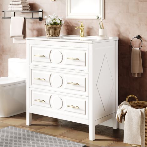 Mueble de baño con lavabo 81x46,5x86,5 cm, MDF blanco, 3 cajones – MEUBLIV (1/5)