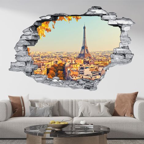 Stickers Trompe l'oeil trou dans le mur - Paris - 30 x 45 cm - Pierres grises (1/5)