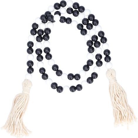 Guirlande de perles en bois noir et blanc avec pompons, décoration pour Noël, la fête nationale et Pâques (1/5)