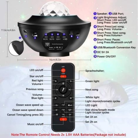 Lampe vidéoprojecteur LED Projecteur étoile,Bluetooth Veilleuse étoile Lampe et Minuterie,Vague Projecteur de Musique pour Noël (1/4)