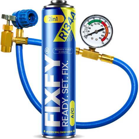 FIXFY 2in1 500ml Klimaanlagen-Nachfüllset - GROSSE DOSE + R134a-Schlauch