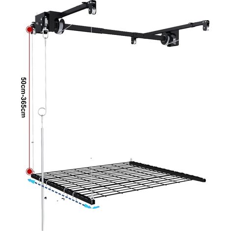 Estantería de almacenamiento para techo de garaje, construcción de acero, sistema de elevación con manivela, 1,2 x 1,2 m (1/2)