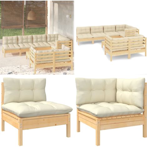 Salon de jardin 8 pcs avec coussins crème Bois de pin massif - Salon De Jardin - Mobilier De Jardin - Ensemble Salon De Patio - Meubles De Terrasse - Chaise Longue - Home & Living (1/5)