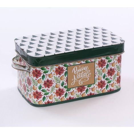 Scatola latta fiore buon natale rettangolare, 28x17x15 cm