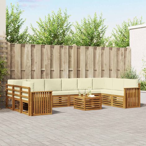 Ecksofa Set mit Kissen 11 pcs Natur und Creme Massivholz Akazie (1/5)