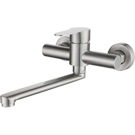 Rubinetto da cucina a parete, miscelatore girevole per lavello, XU, rubinetto da cucina a 360° in acciaio inox spazzolato 304 --Crezuo