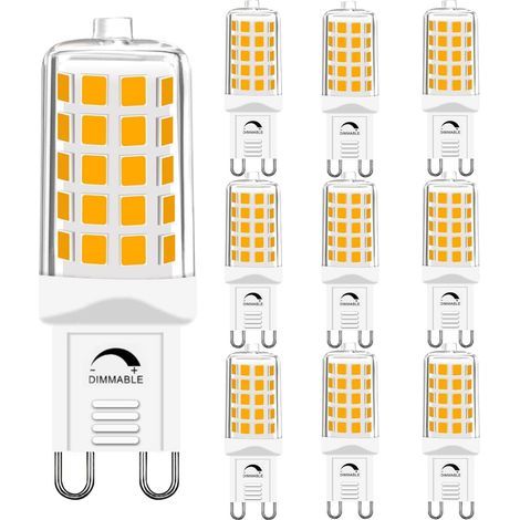 10er-Pack G9 LED-Lampen, dimmbar, 4 W, 2700 K, warmweiß, 450 Lumen, für Kronleuchter und Pendelleuchten (1/5)