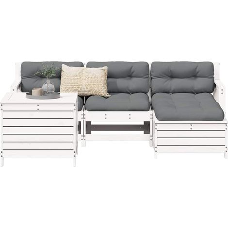 vidaXL Salon de jardin 5 pcs blanc bois massif de pin (1/5)