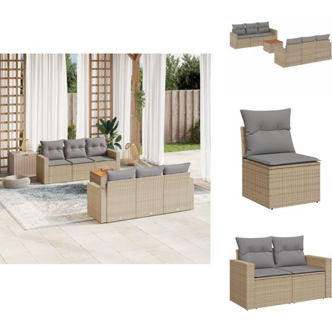 7-tlg. Garten-Sofagarnitur mit Kissen Beige Poly Rattan - Gartenmöbel Set - Outdoor Möbel - Rattan Gartenmöbel - Lounge Set - Esstisch Set (1/5)