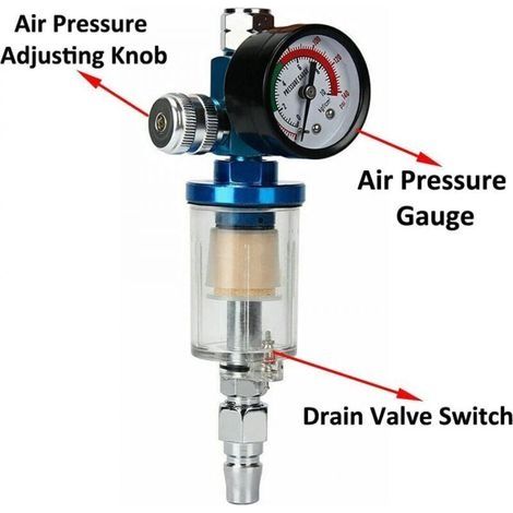 Pneumatische Farbpistole mit 1/4"-Wasserfilter, Feuchtigkeitsabscheider und Manometer (1/3)