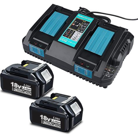 2 pièces Batteries de Remplacement 5.0Ah 18V pour Makita 18V Batterie BL1860 BL1850 BL1840 avec Chargeur Double Port de Remplacement pour Chargeur Makita DC18RC DC18RD (1/5)