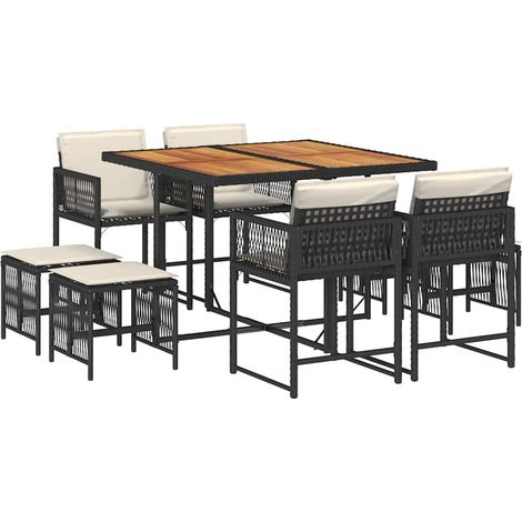 Maison Exclusive - 9-tlg. Garten-Essgruppe mit Kissen Schwarz Pol