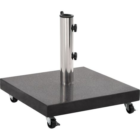 Bonnevie – Pied de parasol en granit 30 kg – Base carrée noire avec roulettes – Adaptateur pour mâts 38/48 mm – 45 x 45 x 5 cm - BV548883 (1/5)