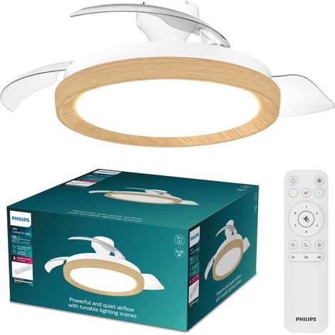 Philips – Ventilateur de plafond avec pales rétractables 106 cm – Moteur CC silencieux – 6 vitesses – Éclairage LED réglable 3000K à 6500K (1/5)