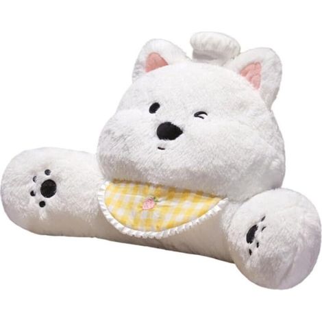 Coussin de lecture et de soutien lombaire en peluche en forme de chien, adapté pour le lit, la chaise de bureau, le siège de voiture et le bureau, offre un soutien dorsal confortable