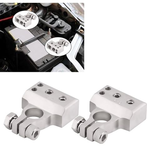 Paar Autobatterie-Steckverbinder, positive und negative Klemmen, silberfarben, für 0/1 2 4 8 AWG Kabel, Klemmanschlüsse. (1/5)