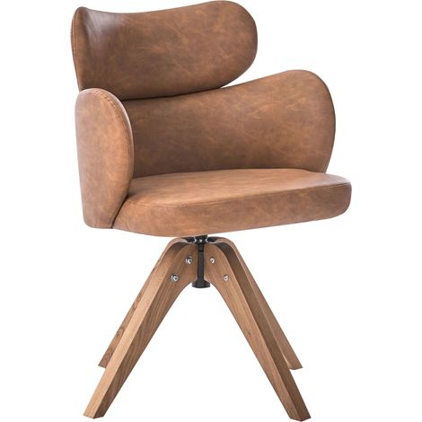 Swivel Dining Chair Brown Faux Leather Curved Backrest Scnadinavian Style MARCY (1/5)