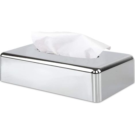 Soporte rectangular para cajas de pañuelos con espejo - para el hogar, la oficina y el coche - Plateado