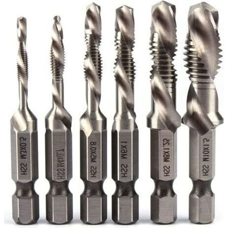 Foret Taraudeur, Jeu de Taraud Filetage Métrique Taraudage M3 M4 M5 M6 M8 M10 Coffret Forets et Tarauds HSS Revêtus de Titane 1/4 (1/5)
