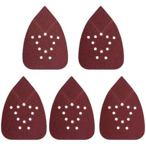 royaluxe-50 Pièces Feuilles Abrasives Papier Abrasif de Ponçage, Papier Abrasif Triangulaire 140 x 95 mm, 12 Trous, Grain 60/80/120/180/240, pour le du Bois, le Métal, le Polissage, le Ponçage