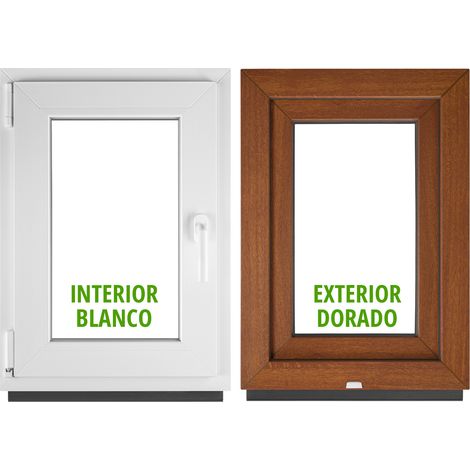 Ventana PVC BauPlaza 60 x 100 cm (Ancho x Alto) Oscilobatiente Apertura Izquierda – Roble Dorado Exterior / Blanco Interior – Doble Acristalamiento (1/5)