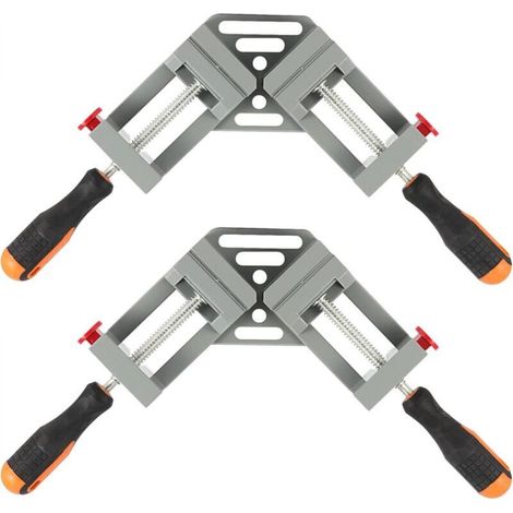 Double-handled angle clamp, 90-degree right-angle clamp with adjustable swiveling aluminum alloy jaws, for woodworking, welding, 2 pieces (1/4)