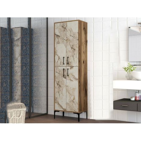 Dmora - Armadio multiuso grande Alphard, Mobile multifunzionale, Mobiletto scarpiera, Guardaroba porta scarpe, 60x35h200 cm, Noce e Bianco Marmo, con imballo rinforzato, con imballo rinforzato (1/5)