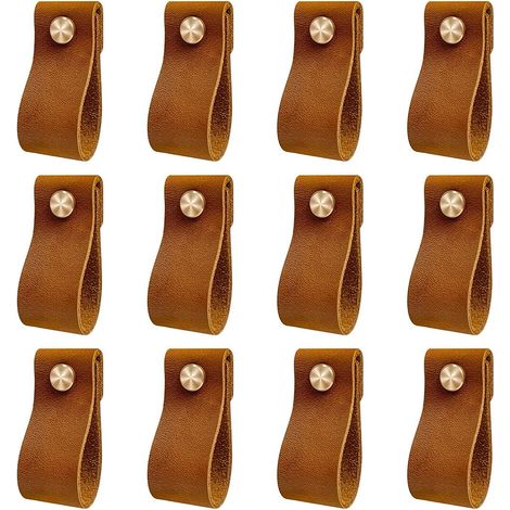 Bouton de porte de tiroir,  poignée meuble en cuir 12 pièces, douce poignée de porte avec écrous vis, anti-collision poignee de meuble cuisine chambre, Beau cadeau (rouge-marron)