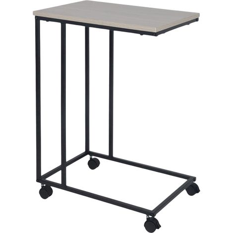 Mesa auxiliar en forma de C con ruedas - Superficie con efecto madera
