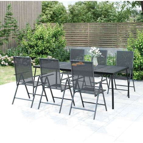 Ensemble à manger de jardin 7 pcs-Salon de jardin anthracite acier 603729 (1/5)