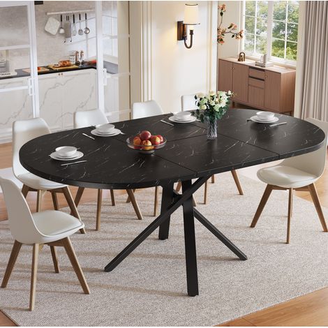 Mesa comedor extensible redonda MDF negro 100 a 140 cm HAVRYA (1/5)