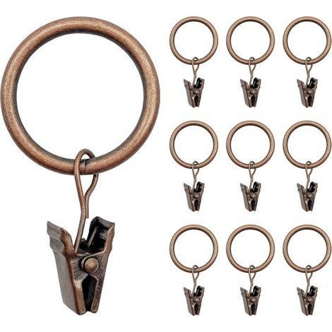 40 pcs Anneaux Rideaux, , Bronze Métal Rideau Crochets avec Pince Style Rétro, Robuste Accroche Rideau Anneaux à Pince pour Rideaux de Fenêtre et de Douche, Diamètre Intérieur de 25 mm, Antirouille (1/5)