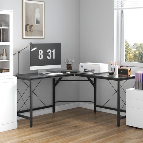 Bureau d’ordinateur en angle en forme de L 150x150x76cm MDF noir,bureau moderne en angle pour bureau et bureau à domicile