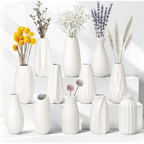 Vases Décoratifs - cm Vase Blanc en Céramique Mate pour Herbe de la Pampa, Fleurs Séchées - Décoration Bohème Scandinave Moderne pour Intérieur, Maison et Tables de Mariage (1/5)