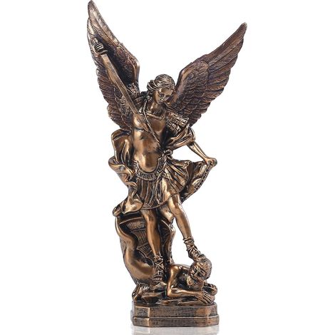 Estatua del Arcángel San Miguel (31,75 cm), resina de bronce, victoria sobre Satanás, decoración y colección.