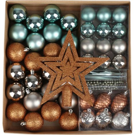 Weihnachtsbaumschmuck 50tlg. Christbaumschmuck Weihnachtsbaumkugeln Baumspitze - grün/kupfer