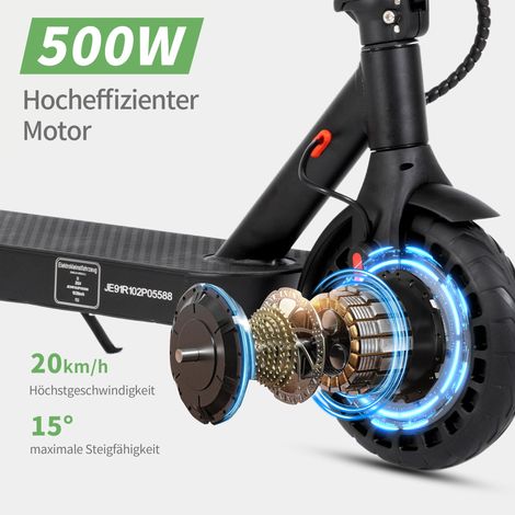 Trottinette électrique 500W pliable 20 km/h 35-45 km autonomie pneus increvables double freinage application 10 pouces