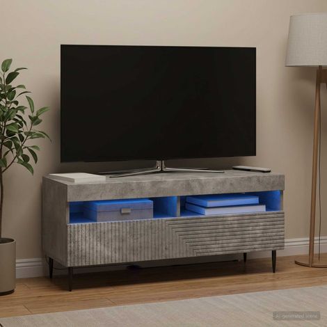 Meuble TV LED Gris béton Bois d'ingénierie (1/5)