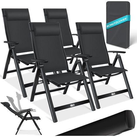 KESSER® Silla de jardín con reposabrazos  Silla plegable de aluminio con cojín ajustable en 7 posiciones  Transpirable  Negro, 4 piezas