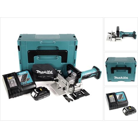 Engalletadora fresadora Makita DPJ 180 RY1J 18 V Li-Ion sin cable en Makpac + 1 x 1,5 Ah batería + cargador