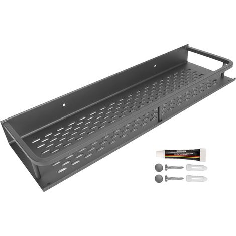 Étagère murale de salle de bain sans perçage, trou de drainage, gain de place, flottante, 40 cm, grise (1/5)
