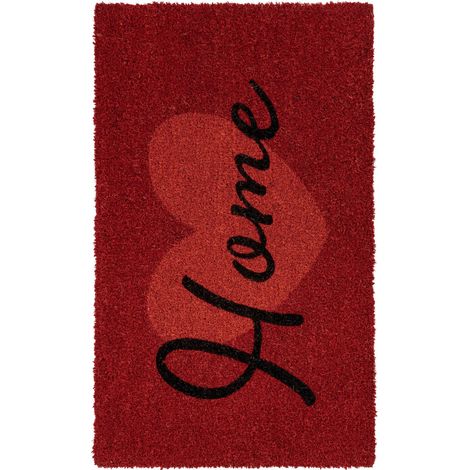 Paillasson coco rouge antidérapant motif coeur home - 75 x 45 cm (1/5)