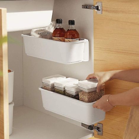 paniers de rangement pour placards de cuisine, tiroirs de rangement coulissants en plastique, sous évier (blanc) - (1/5)