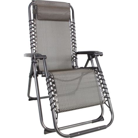 Relax Sessel mit Kopfkissen - 175cm / taupe - Verstellbarer Garten Sonnen Liege Stuhl