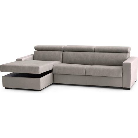 Dmora - Canapé Daasho, Canapé d'angle, 100% Made in Italy, Canapé avec ouverture pivotante, avec Péninsule Conteneur Gauche, avec accoudoirs standards, Cm 280x95h85, Tourterelle