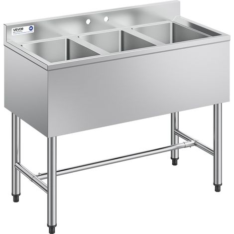 VEVOR Fregadero Independiente de 3 Compartimentos de 978 x 470 x 838 mm, Acero Inoxidable 304, Lavabo móvil con Protector Antisalpicaduras, Alta resistencia para Restaurante Cocina Exteriores Hogares (1/5)