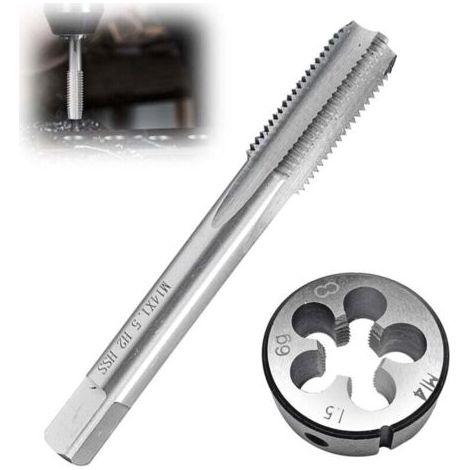 2 Pièces Ensemble Tarauds et Filières, M14x1,5mm Filetage Taraudage, Filiere Plomberie Tarauds, Tarauds avec Alliage Outil Acier Rond Filetage Matrice