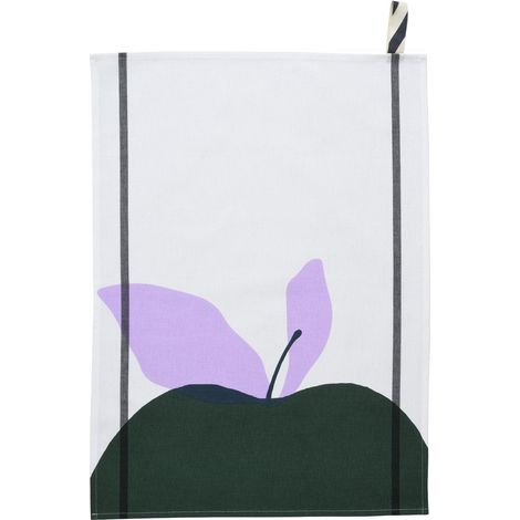 Torchon de cuisine imprimé pomme Granny Apple en coton biologique blanc 50 x 70 cm - PANGIVO