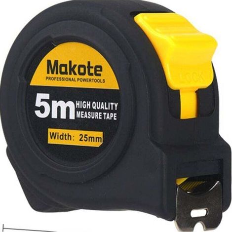 Robust professional tape measure with retractable system, 5m length, 25mm width (1/4)