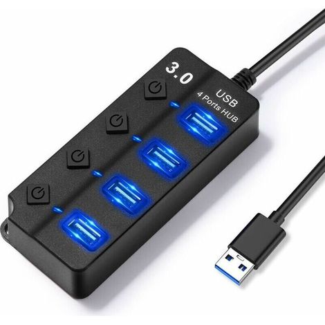 Múltiples puertos USB 4 en 1 con interruptores independientes y luces LED, múltiples puertos USB (1 puerto USB 3.0 y 3 puertos USB 2.0), multi-USB para transferencia de datos y carga de PC - Crezuo